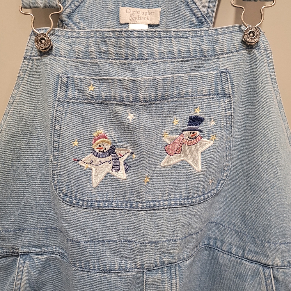⛄️ Christopher & Banks Womens Denim Snowman ⛄️ Overalls